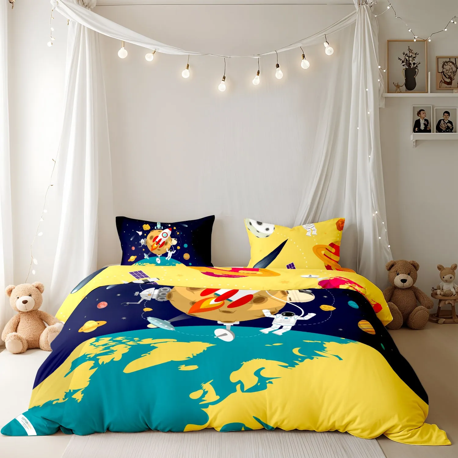 Kids Duvet Cover Set - 4 Pc - Space Print 160x220cm | Cotton Home