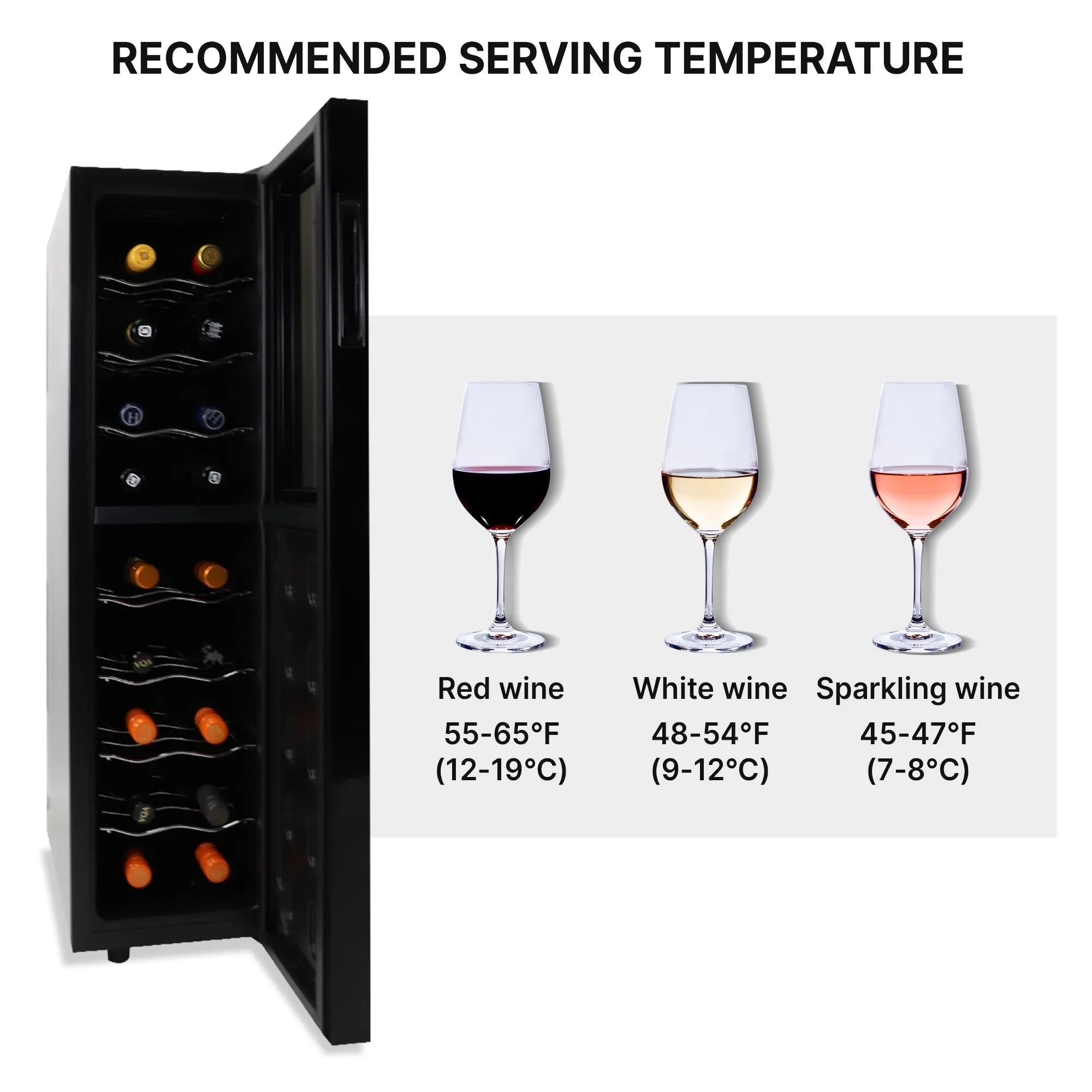 Koolatron 18 Bottle Slim Dual Zone Wine Cooler, Black Thermoelectric Wine Fridge, 1.9 cu. Ft (53L) Freestanding Wine Cellar, Red, White, Sparkling Wine Storage for Home Bar, Kitchen, Apartment, Condo