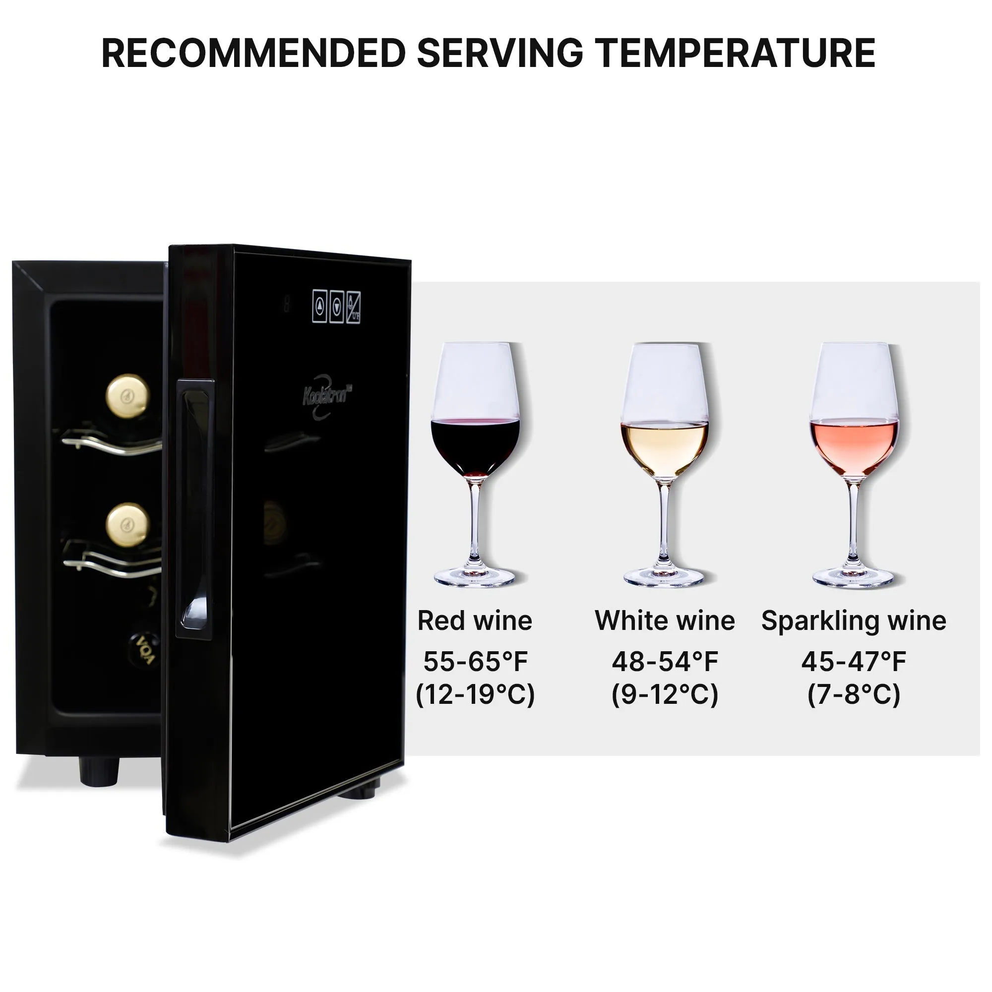 Koolatron 6 Bottle Wine Cooler, Black, Thermoelectric Wine Fridge, 0.65 cu. ft. (16L), Freestanding Wine Cellar, Red, White and Sparkling Wine Storage for Small Kitchen, Apartment, Condo, RV