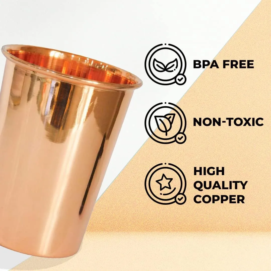 Kuber Industries 300 ml Pack of 4 Pure Copper Glass Cup for Water | Handcrafted Copper Water Tumbler | Peetal Drinking Water Glass | Serving Water Cup Set |Serving Water Glass for Yoga Or Ayurveda