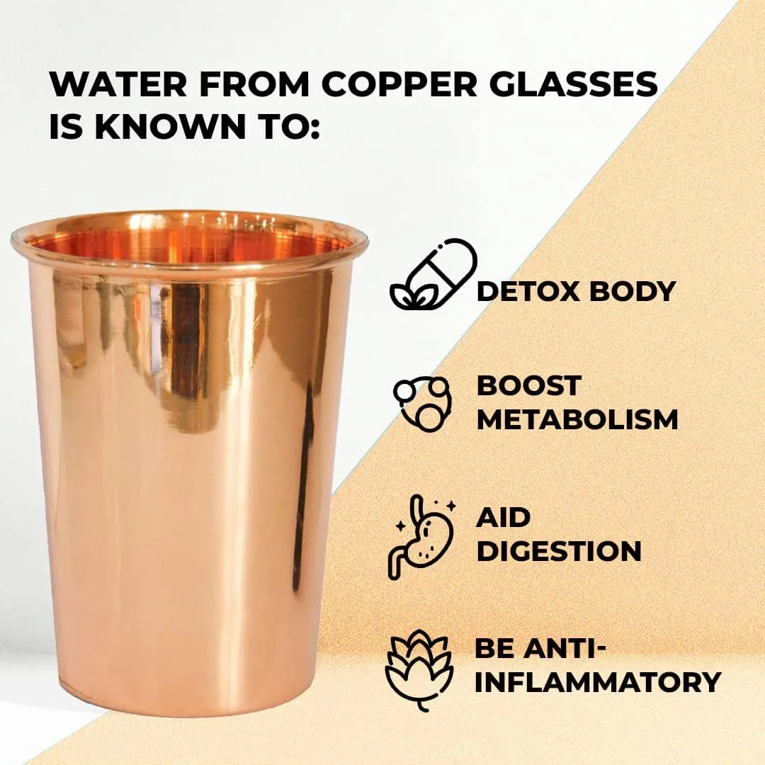 Kuber Industries 300 ml Pack of 4 Pure Copper Glass Cup for Water | Handcrafted Copper Water Tumbler | Peetal Drinking Water Glass | Serving Water Cup Set |Serving Water Glass for Yoga Or Ayurveda