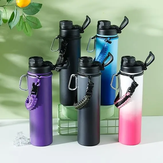 Kuber Industries Water Bottle | Steel Water Bottle for Daily Use | Vacuum Insulated Flask Water Bottle with Rope | Hot & Cold Water Bottle | 720 ML | LX-230602 | Pack of 4 | Purple