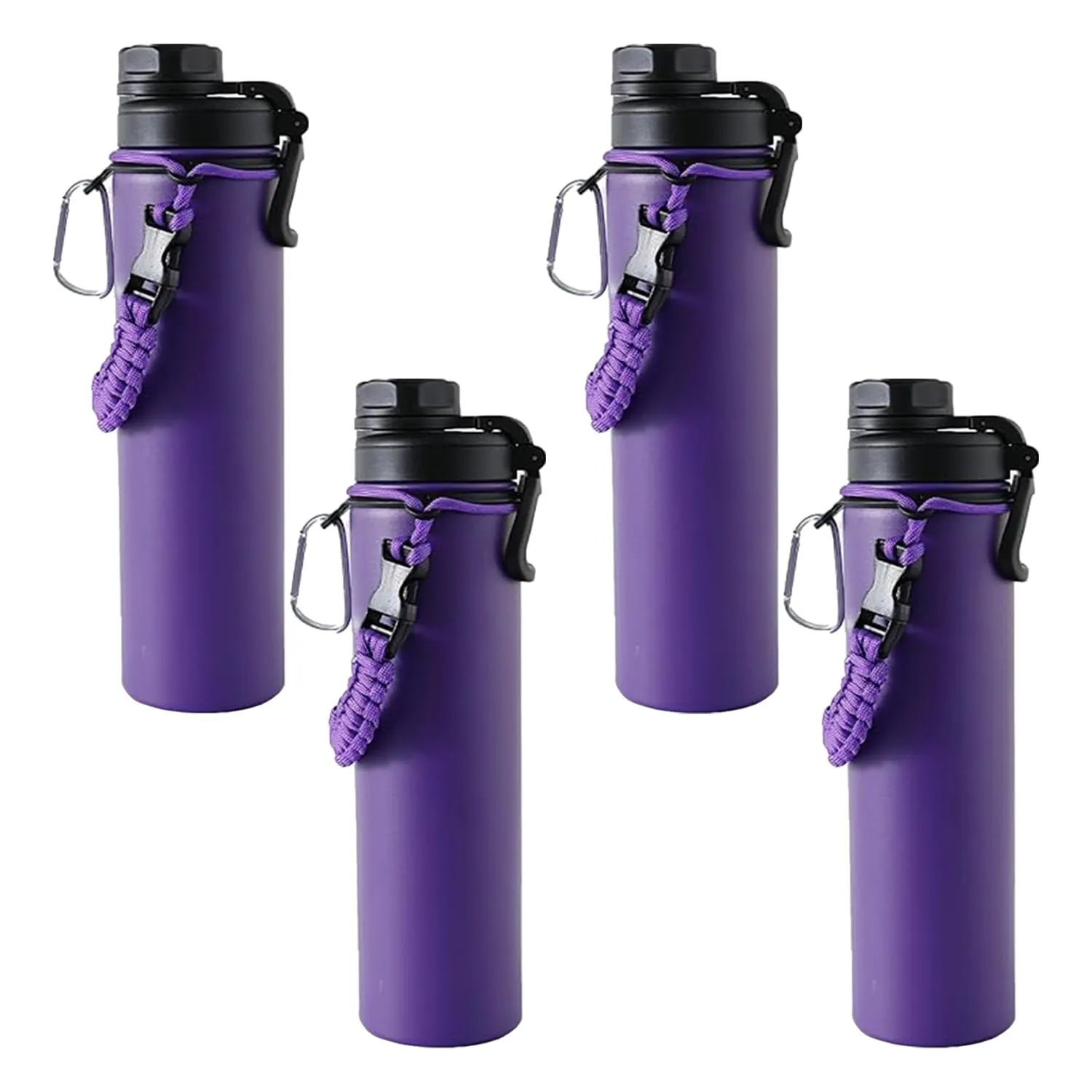 Kuber Industries Water Bottle | Steel Water Bottle for Daily Use | Vacuum Insulated Flask Water Bottle with Rope | Hot & Cold Water Bottle | 720 ML | LX-230602 | Pack of 4 | Purple