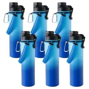 Kuber Industries Water Bottle | Steel Water Bottle for Daily Use | Vacuum Insulated Flask Water Bottle with Rope | Hot & Cold Water Bottle | 720 ML | LX-230604 | Pack of 6 | Aqua Blue