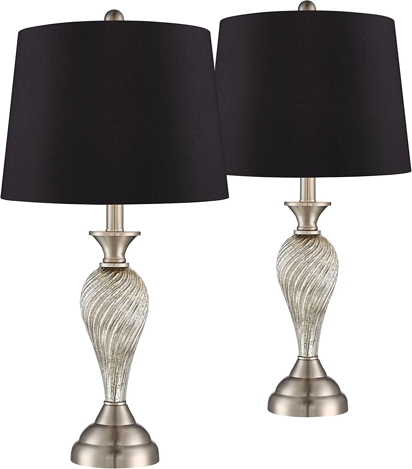 Lamps 25" High Set of 2 Silver Mercury Glass Twist /Empire Shade