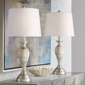 Lamps 25" High Set of 2 Silver Mercury Glass Twist /Empire Shade