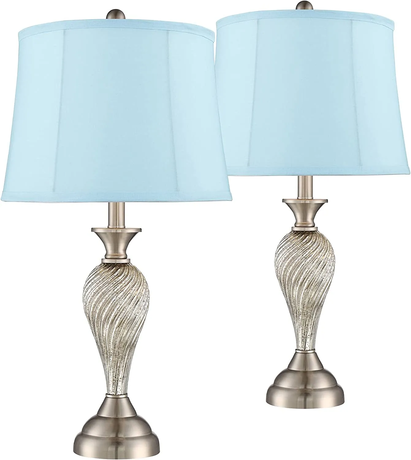 Lamps 25" High Set of 2 Silver Mercury Glass Twist /Empire Shade