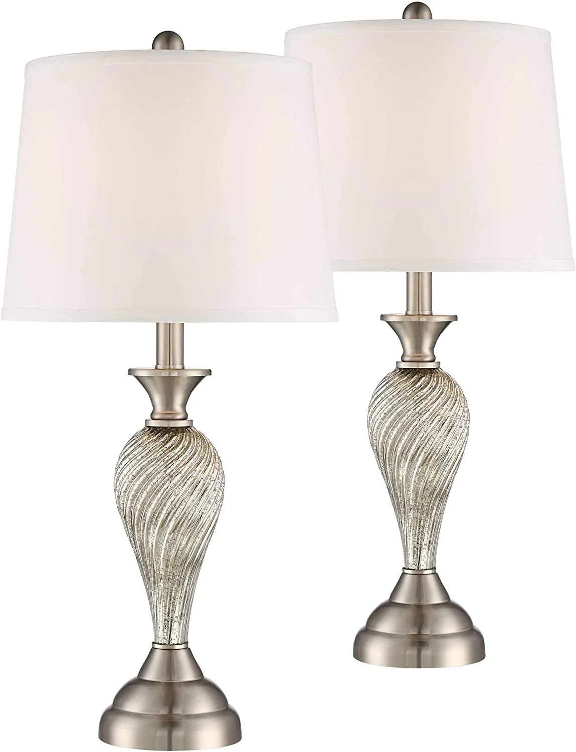 Lamps 25" High Set of 2 Silver Mercury Glass Twist /Empire Shade