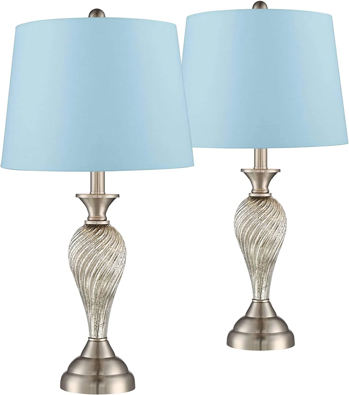 Lamps 25" High Set of 2 Silver Mercury Glass Twist /Empire Shade