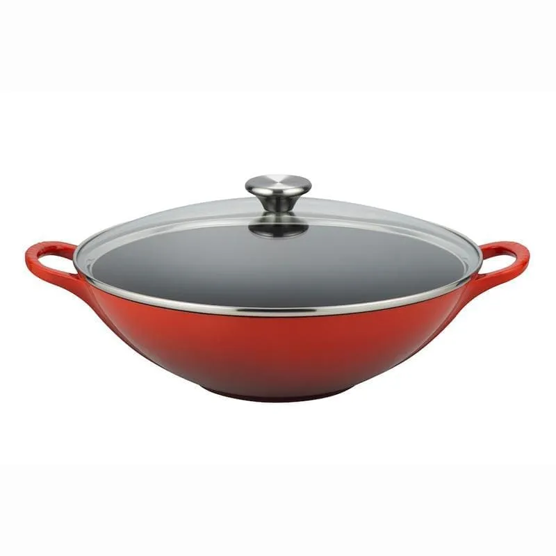 Le Creuset Cast Iron Wok with Glass Lid 32cm Cerise