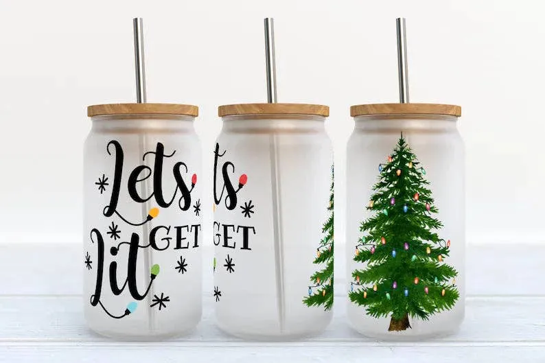 Let's Get Lit Christmas 16oz Holiday Libbey Glass Tumbler