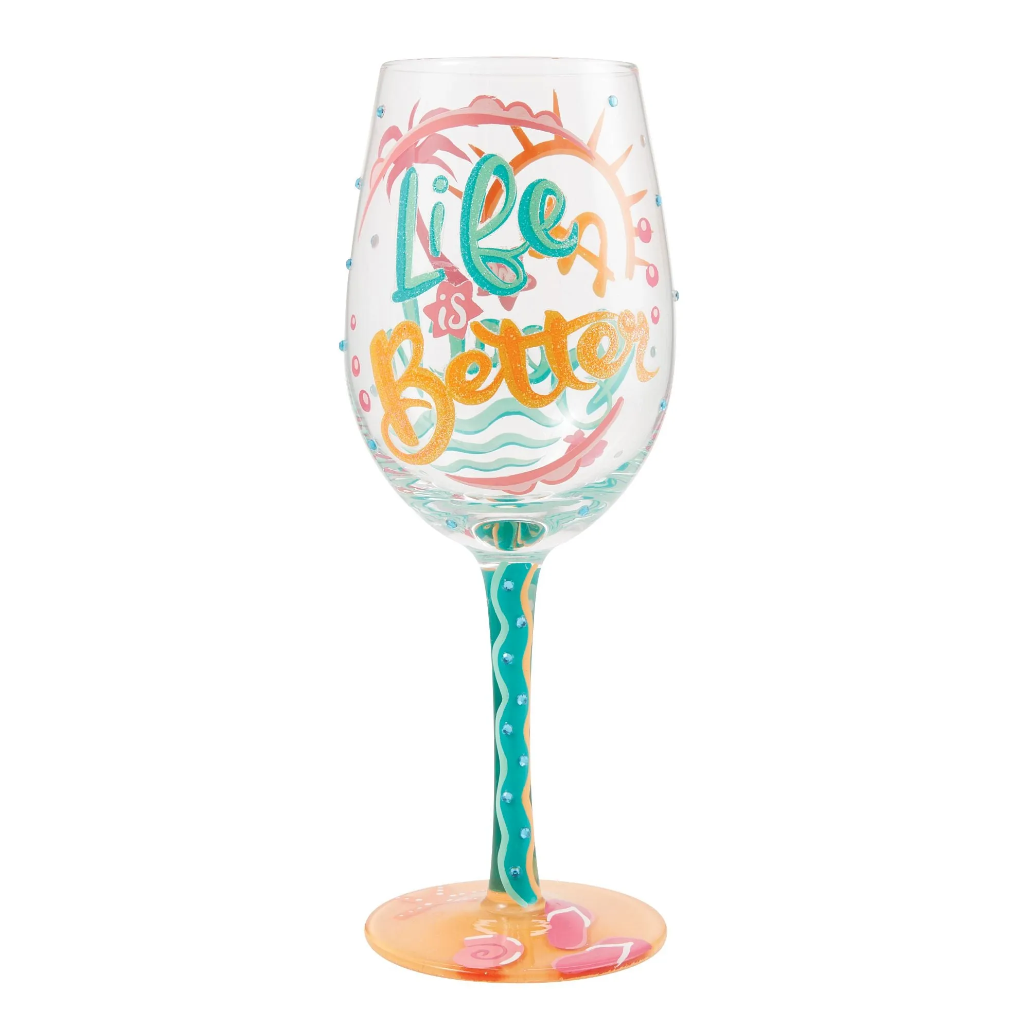 Life at the Beach Hand Painted wine glass