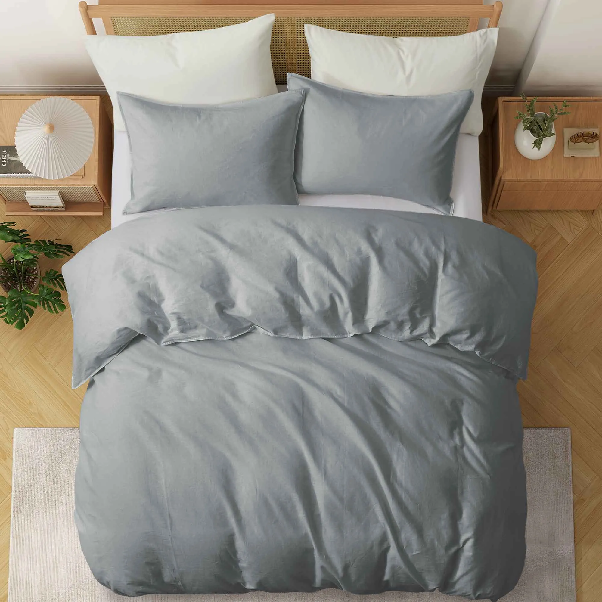 Linen Cotton Blend Duvet Cover Set with Pillowcases