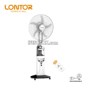 LONTOR 18" Rechargeable Solar Water Mist Standing Fan with 5-Blades and Remote (CTL-CF046R-18) - Brand New