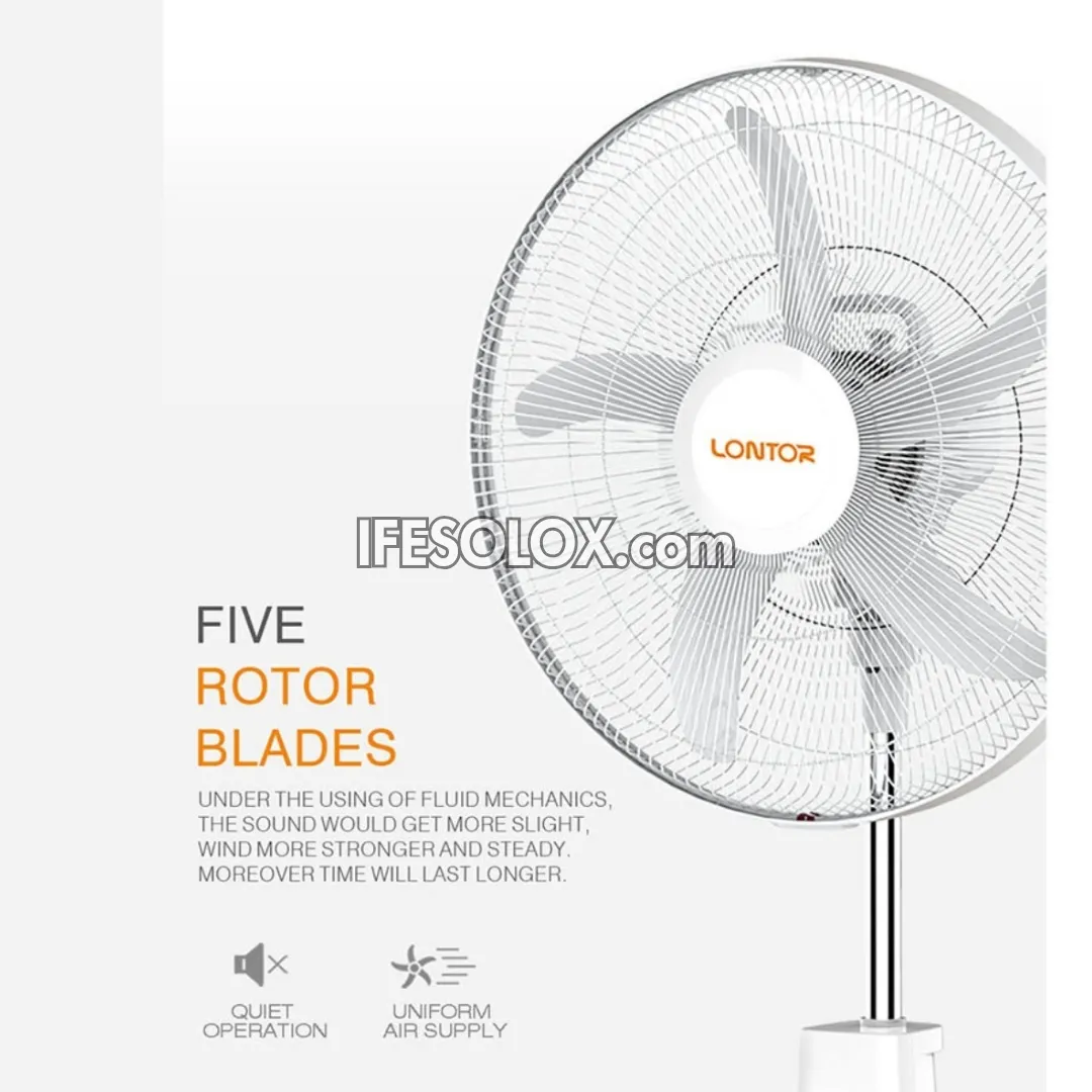 LONTOR 18" Rechargeable Standing Solar Fan with 5-Blades and Harmonious Night Light (CTL-CF056WR-18U) - Brand New