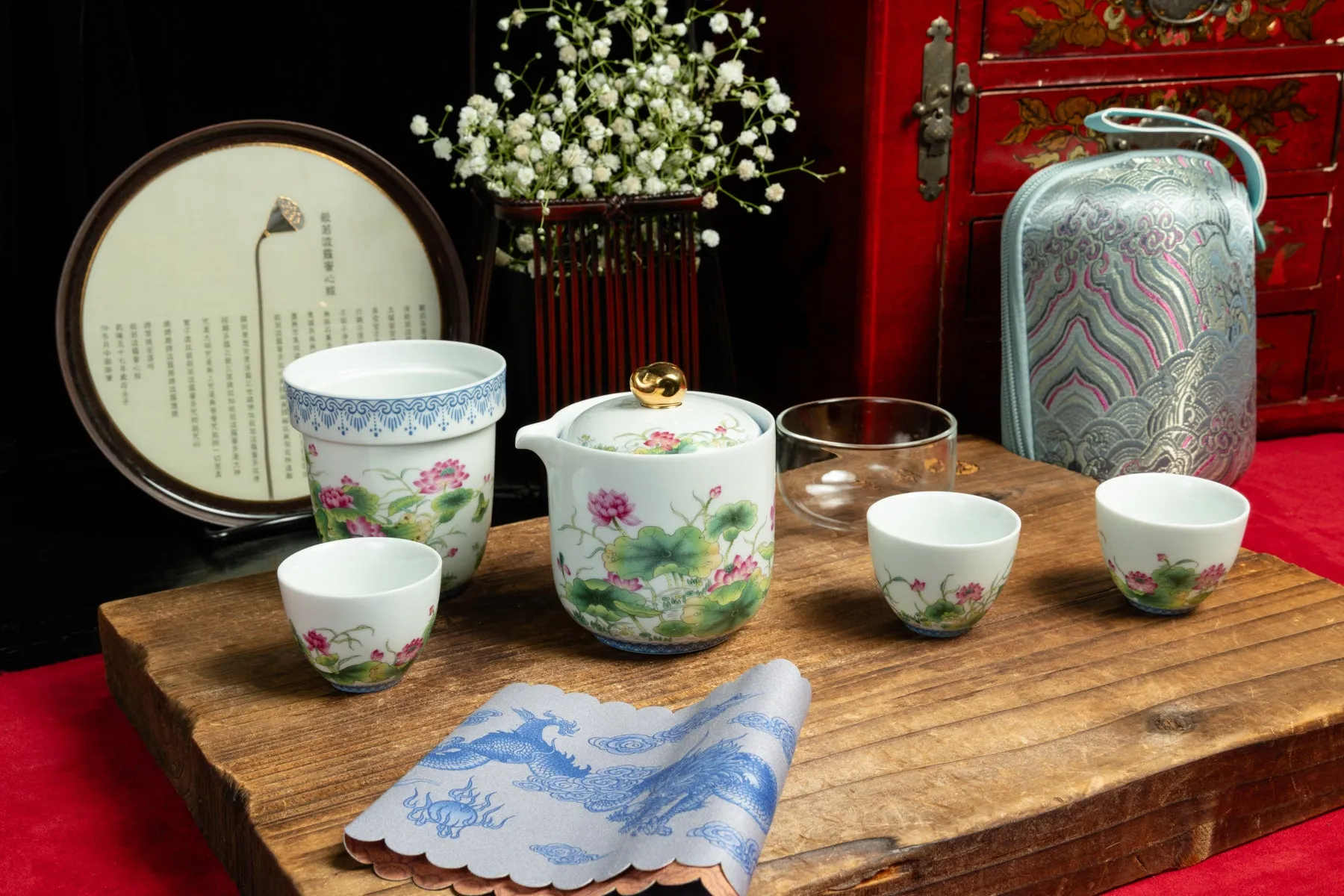 Lotus Beauty Enamel Finished Tea Set 琺瑯彩荷荷美旅行套裝