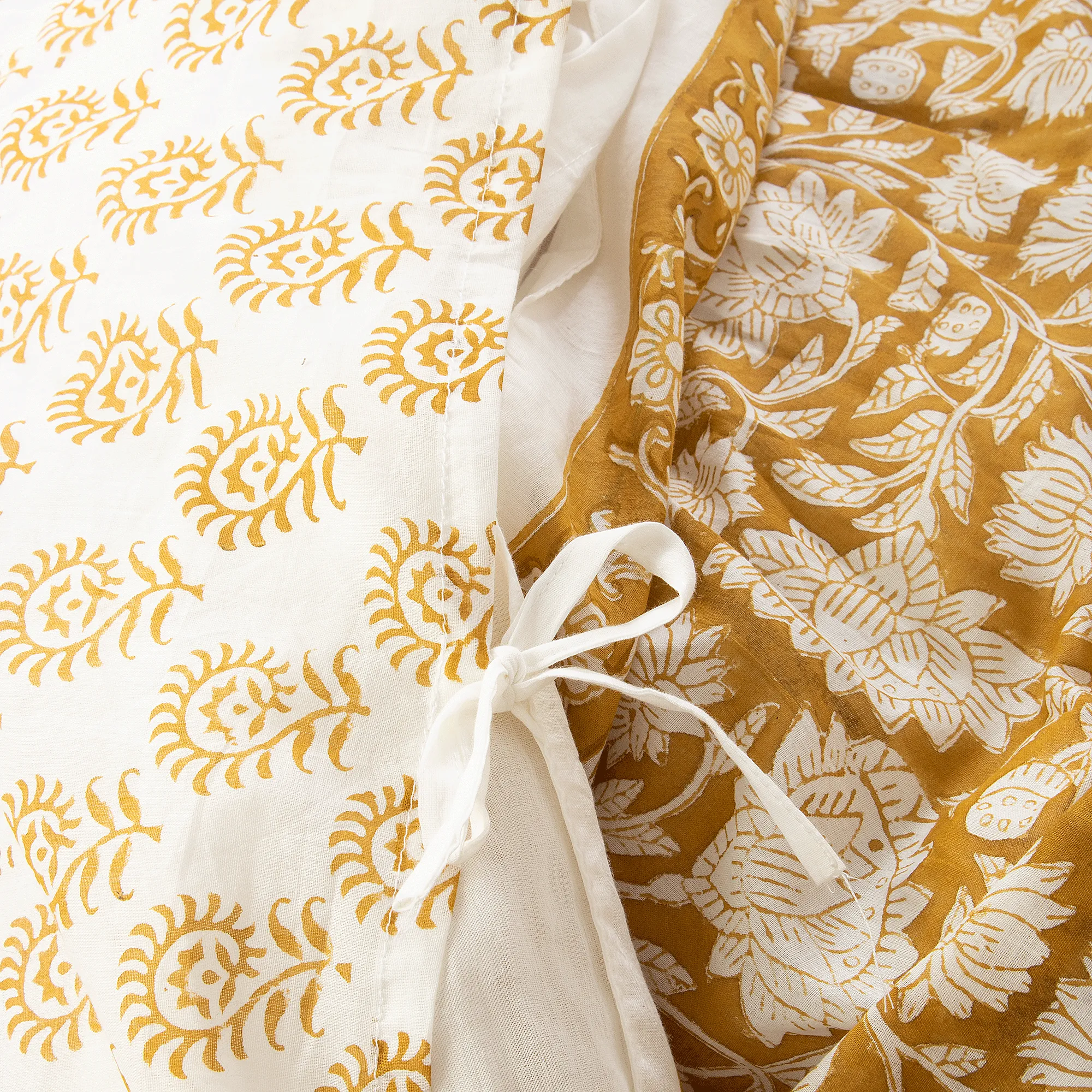 Luxury Yellow Hand Block Floral Print Cotton King Size Duvet With Shams