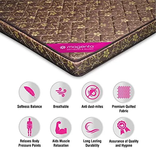 Magenta Siesta 4 Inch High Resilience Foam Dual Comfort Mattress, Double Size Medium Firm Mattress with Superior Comfort Pressure Relief & Cooler Sleeping -(Brown, 75 X 48 X 4 Inch)