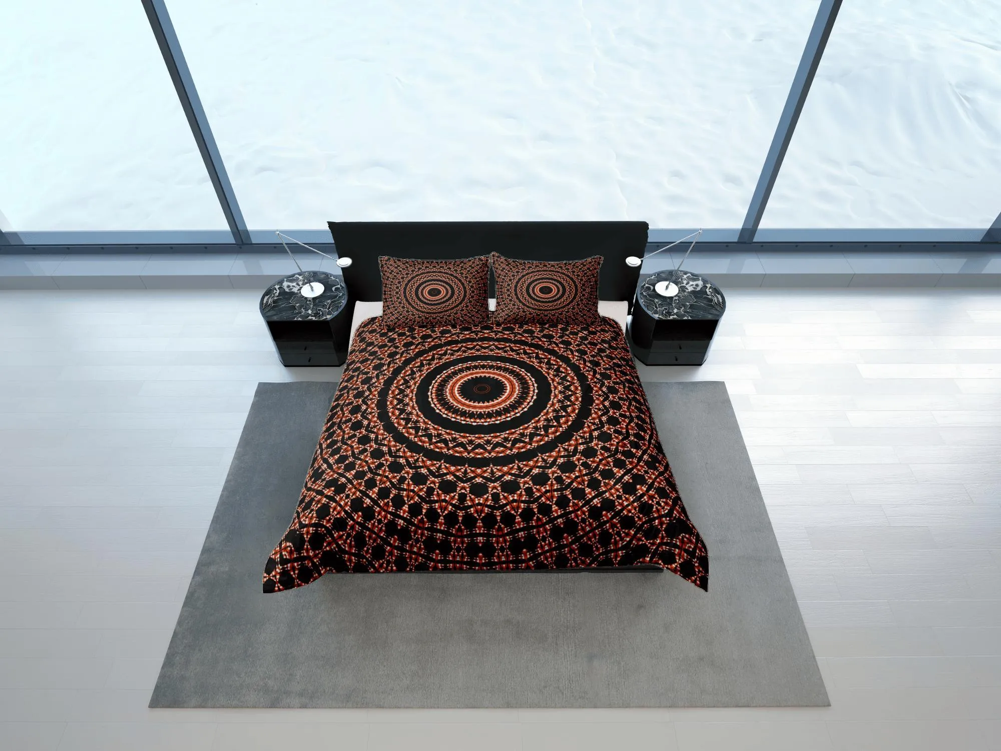 Mandala Bohemian Duvet Cover Set Black Bedspread, Dorm Bedding with Pillowcase