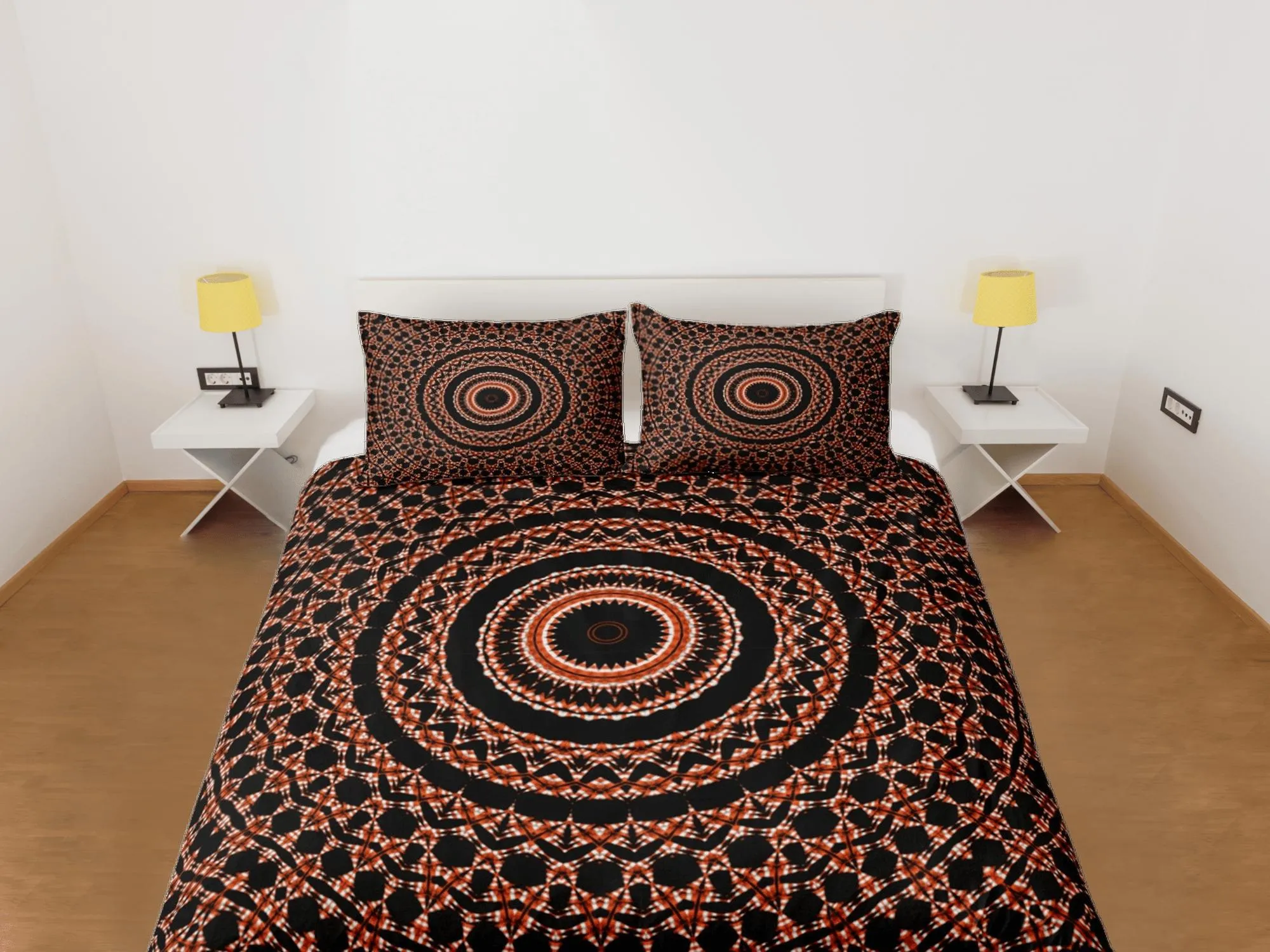 Mandala Bohemian Duvet Cover Set Black Bedspread, Dorm Bedding with Pillowcase