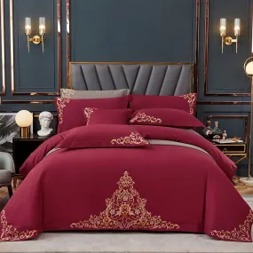 Mariana Centered Embroidered Motif Duvet Cover Set-Maroon