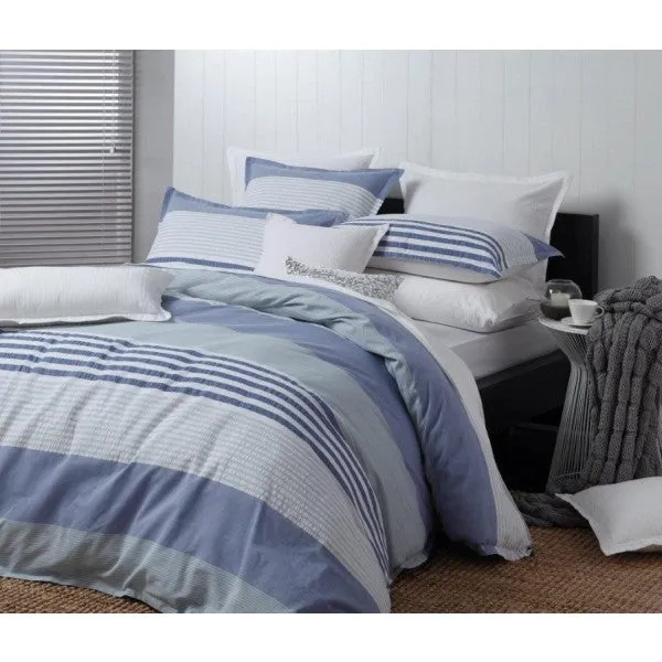 Marina Blue Striped European Pillowcase by Logan and Mason