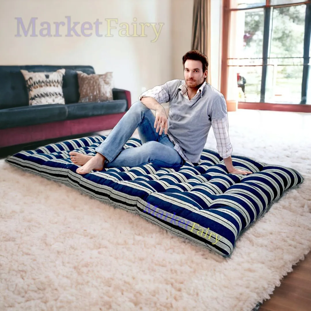 MarketFairy Cotton Filled Mattress/Gadda - 6 x 3 Feet or 72 x 36 x 4 Inches, Blue & White Striped Color Pattern