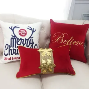 Merry Christmas Cushion Cover Luxury Gold Embroidery Throw Pillow Cases