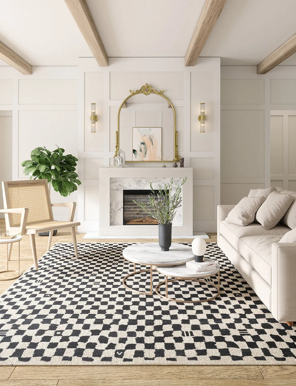 Metro Checkered Black & White Rug - Second Love