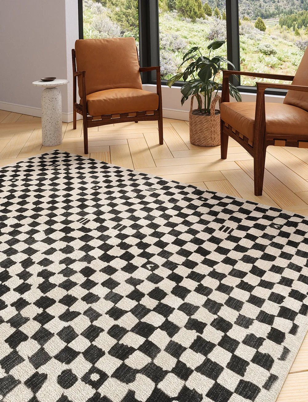 Metro Checkered Black & White Rug - Second Love