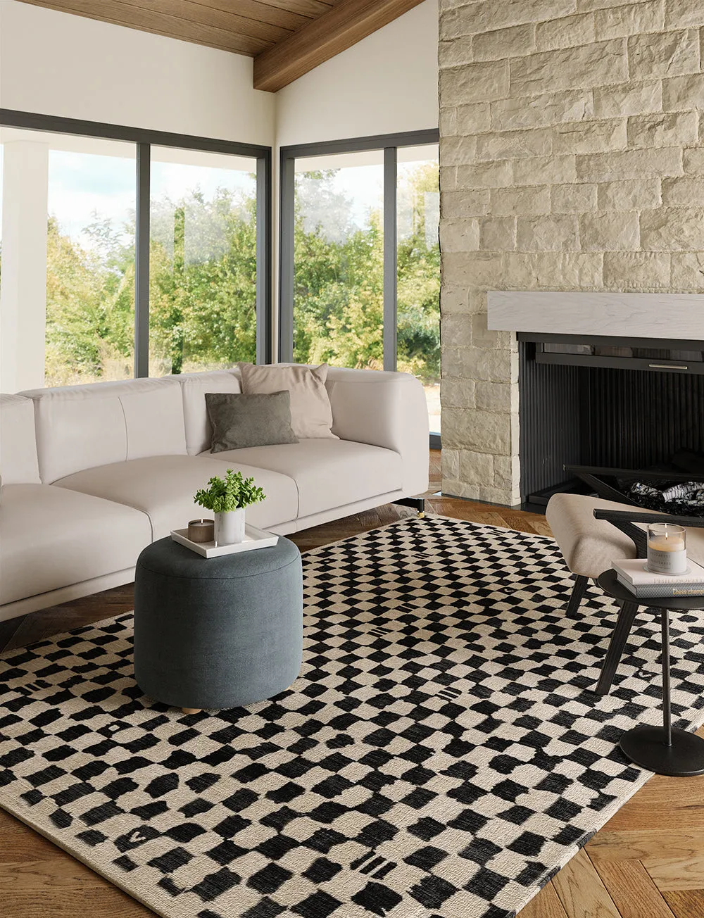 Metro Checkered Black & White Rug - Second Love