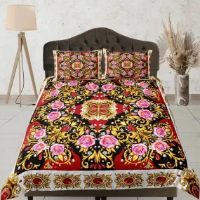 Mixed Baroque Gold Luxury Duvet Cover Set Aesthetic Bedding Set Full Victorian Decor, Colorful Bedspread