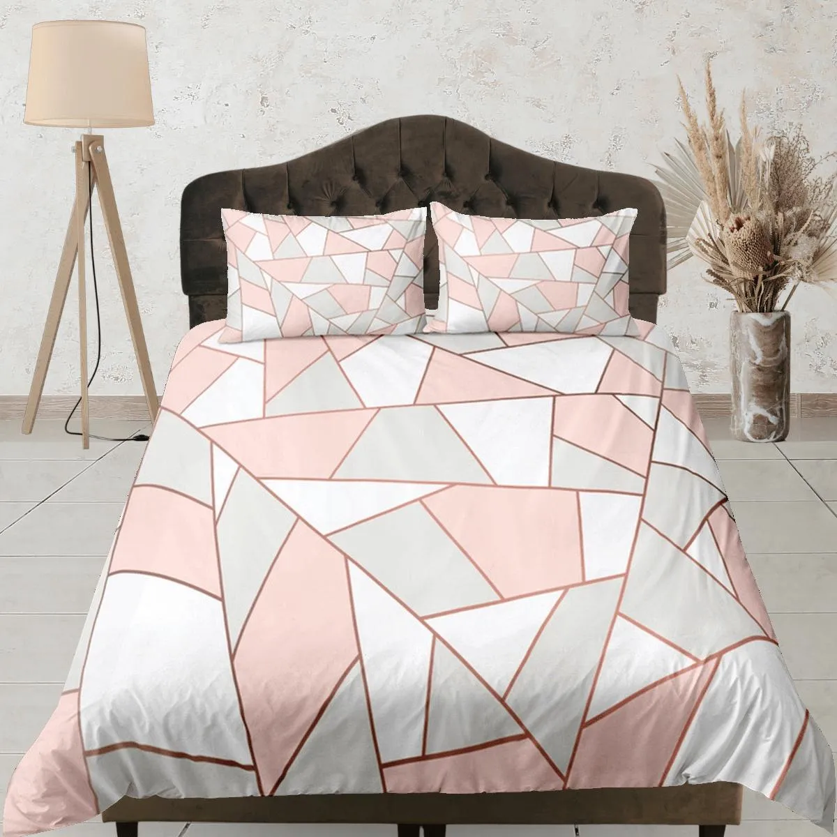 Modern Geometric Pink Grey Duvet Cover Colorful Dorm Bedding Set Full Abstract Design King Duvet Cover Queen Duvet Bedspread