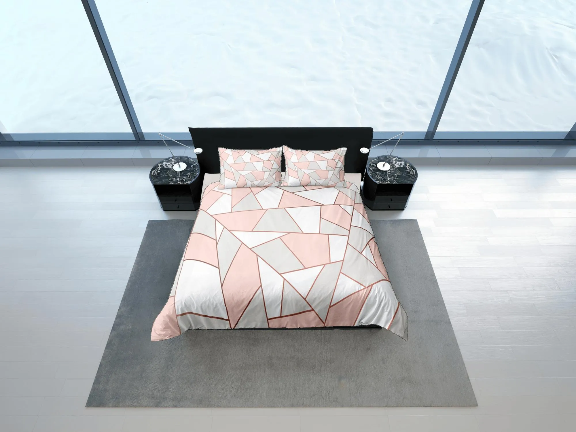 Modern Geometric Pink Grey Duvet Cover Colorful Dorm Bedding Set Full Abstract Design King Duvet Cover Queen Duvet Bedspread