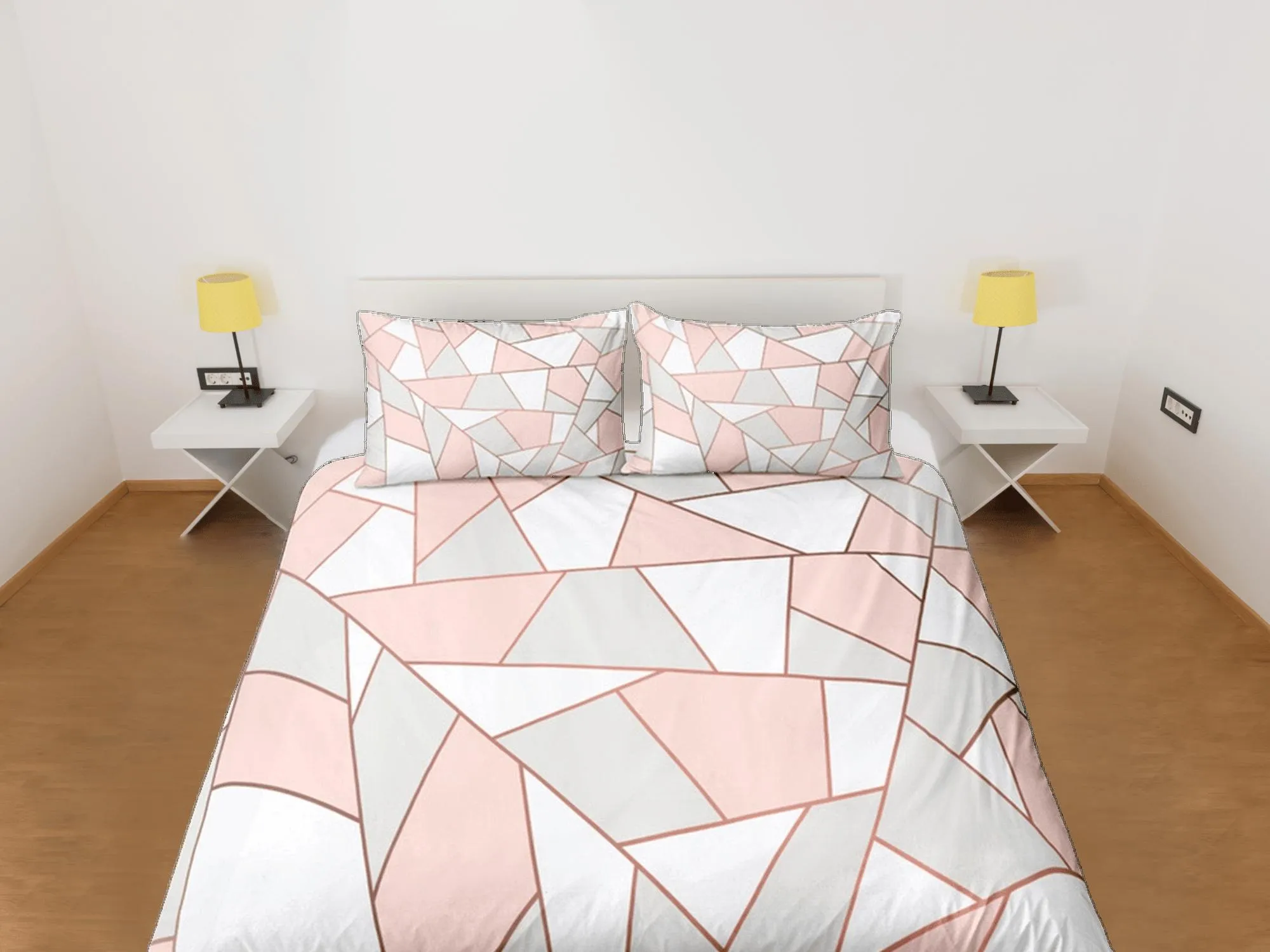 Modern Geometric Pink Grey Duvet Cover Colorful Dorm Bedding Set Full Abstract Design King Duvet Cover Queen Duvet Bedspread