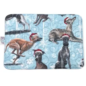 Mug Rug - Santa Hat Hounds Quilted Swirl