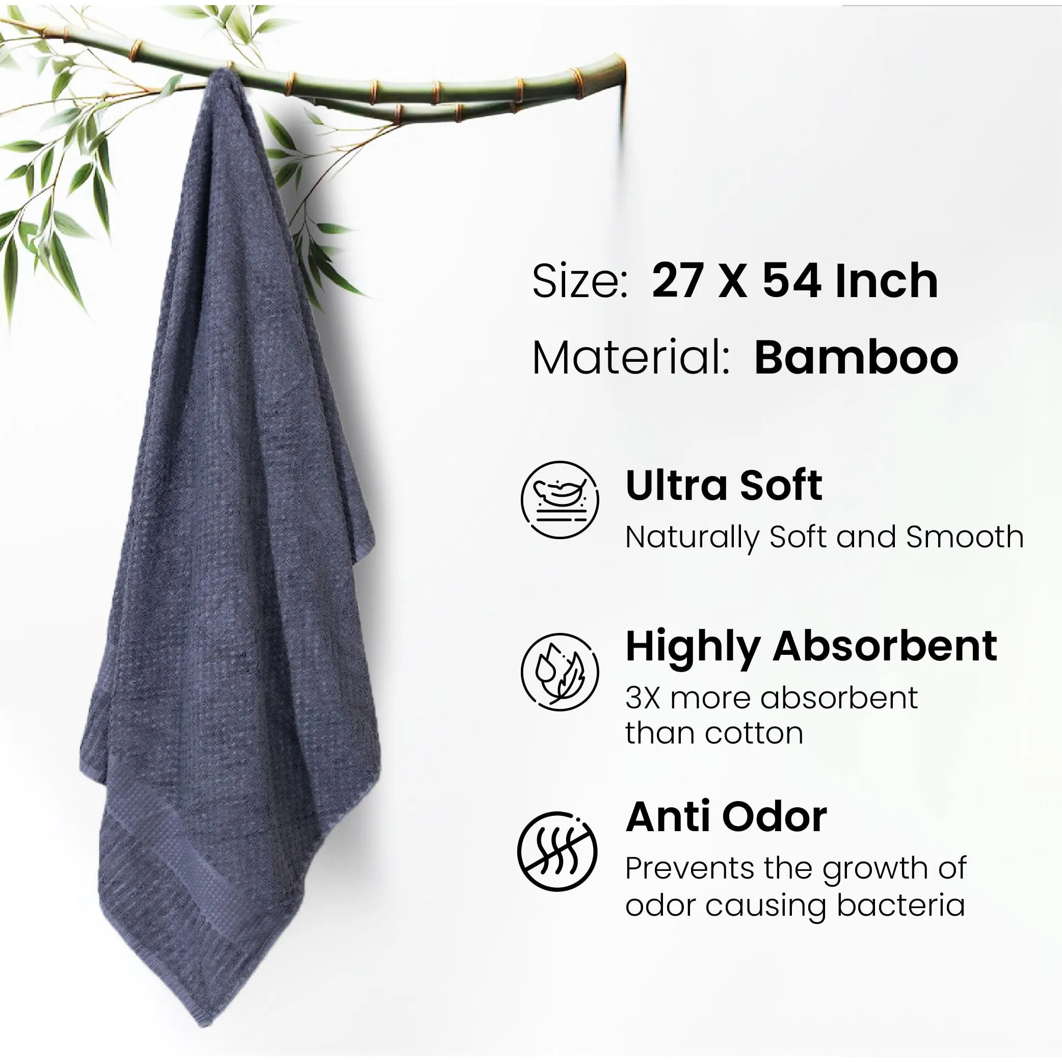 Mush Hearth & Haven Bamboo Towels for Bath Large Size | 450 GSM Bamboo Bath Towel for Men & Women | Soft, Highly Absorbent & Quick Dry | Pack of 2, 70 X 140 cms (Moon Grey & Moss Green)