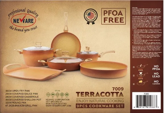 NEWARE Terracotta 9 Piece Cooking Set with GRIDDLE / Batería de 9 piezas de Terracotta con COMAL