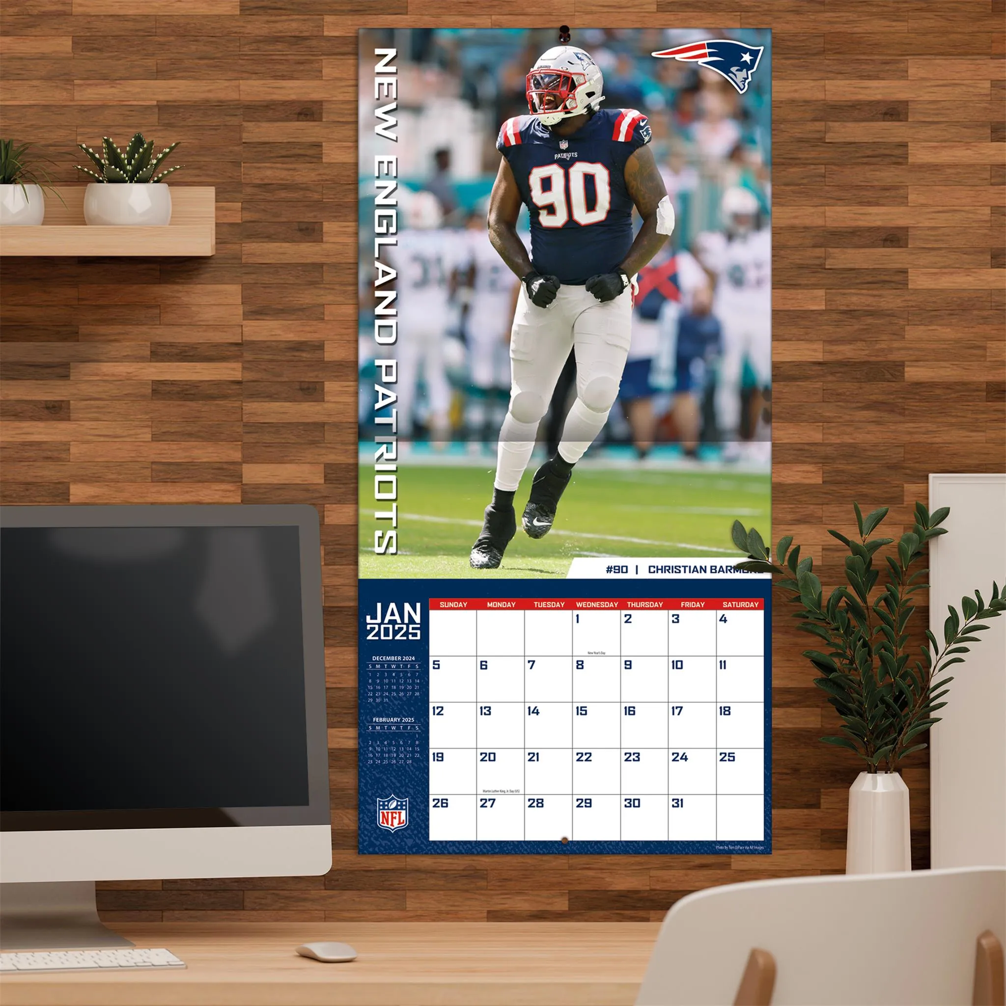 NFL New England Patriots Wall 2025 Calendar