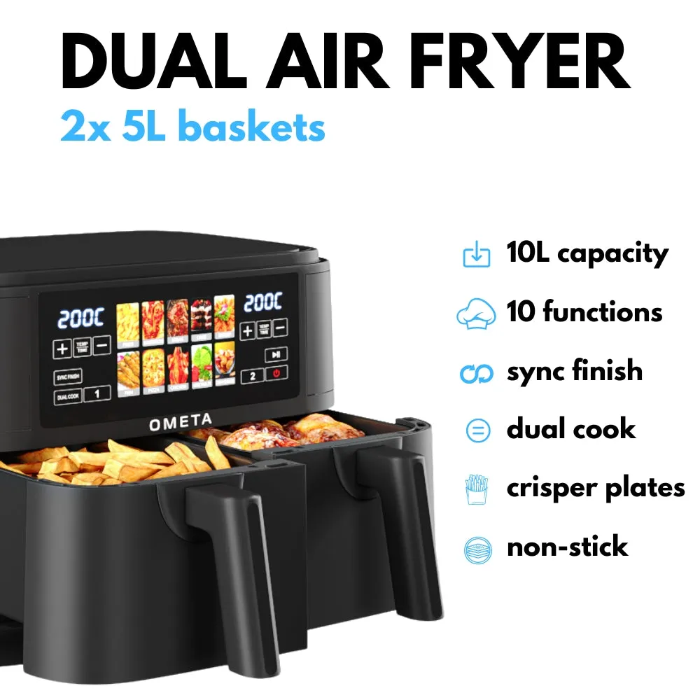 Ometa Lumi 10L Dual Air Fryer, Black