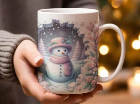 Pastel Hole in Wall Snowman Coffee Mug, Snow Mug, Snowman Mug, Winter Mug, Christmas Gift for Her, Cute Coffee Mug