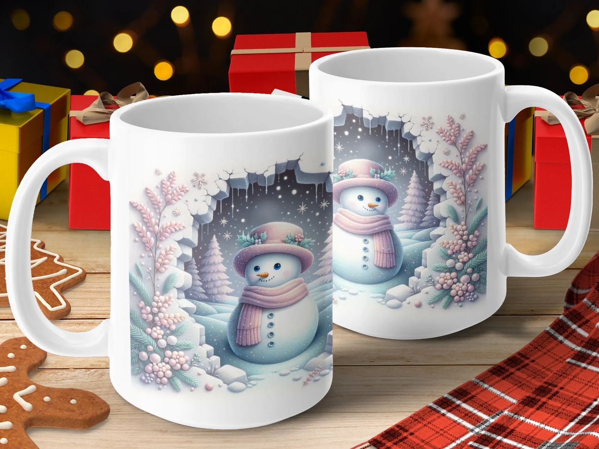 Pastel Hole in Wall Snowman Coffee Mug, Snow Mug, Snowman Mug, Winter Mug, Christmas Gift for Her, Cute Coffee Mug