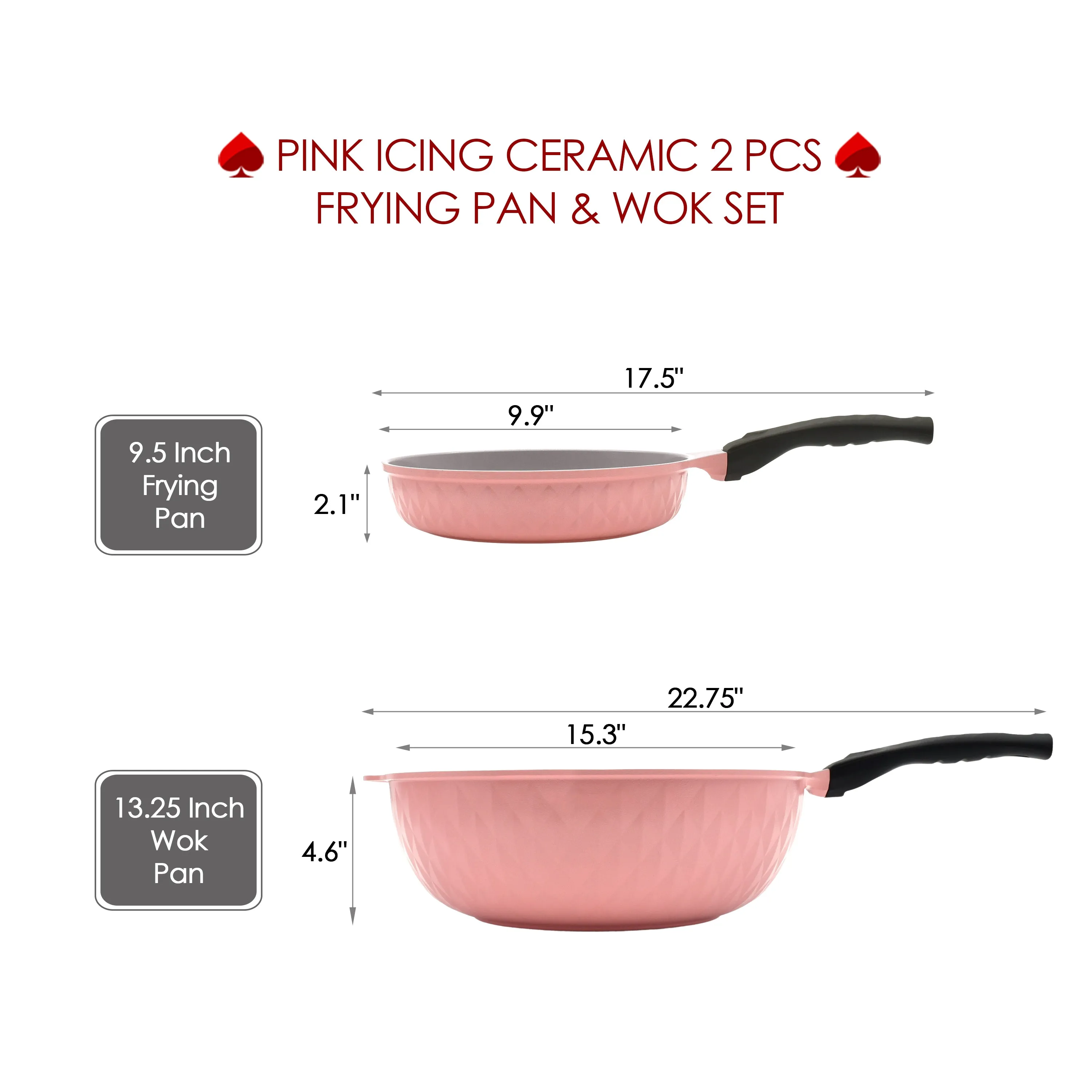 Pink Icing Healthy Nonstick Ceramic 2 Pcs Frying Pan & Wok Set