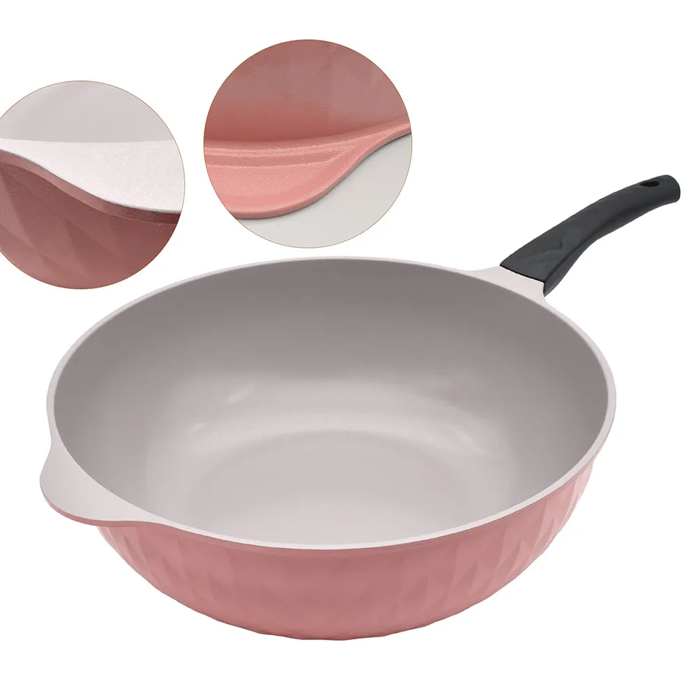 Pink Icing Healthy Nonstick Ceramic 2 Pcs Frying Pan & Wok Set