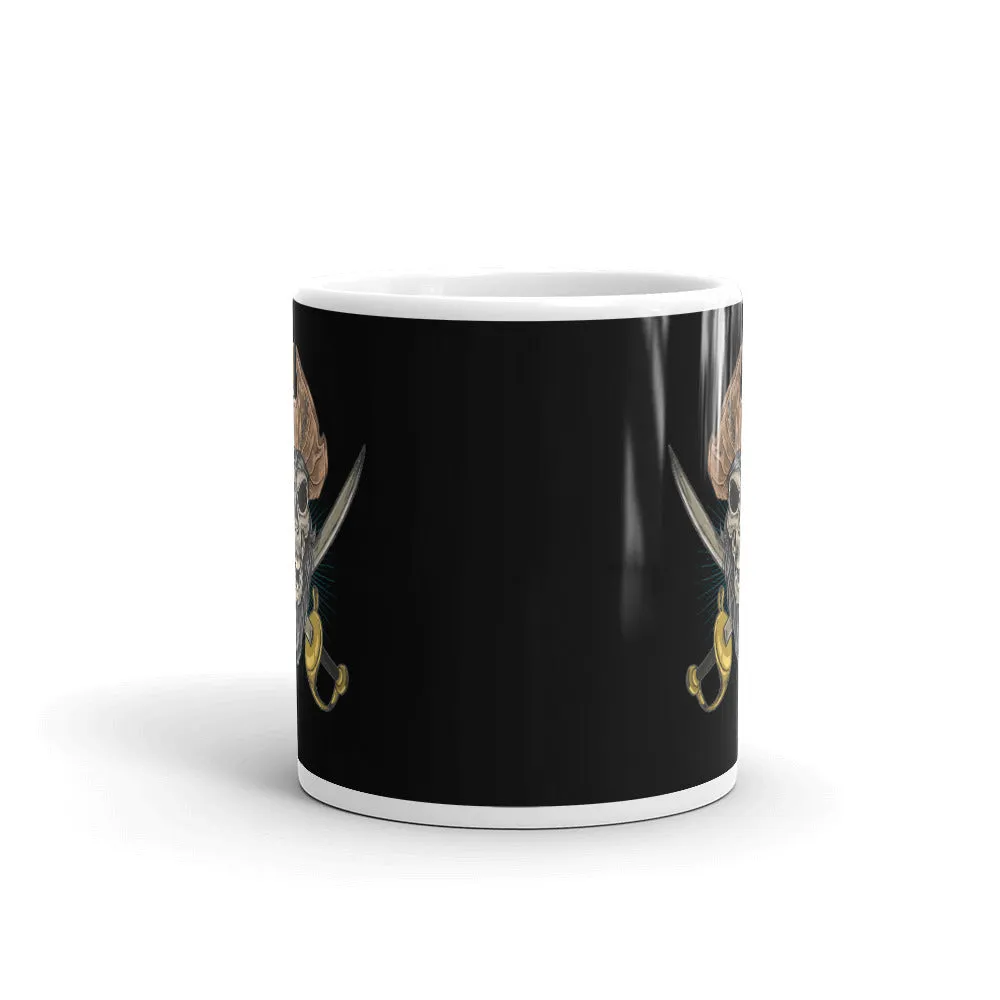 Pirate skull in front of crossed sabers White glossy mug