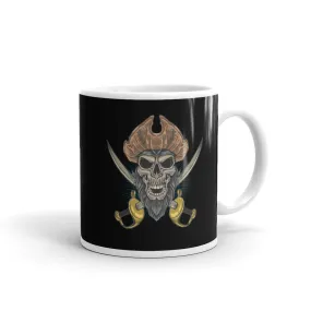 Pirate skull in front of crossed sabers White glossy mug