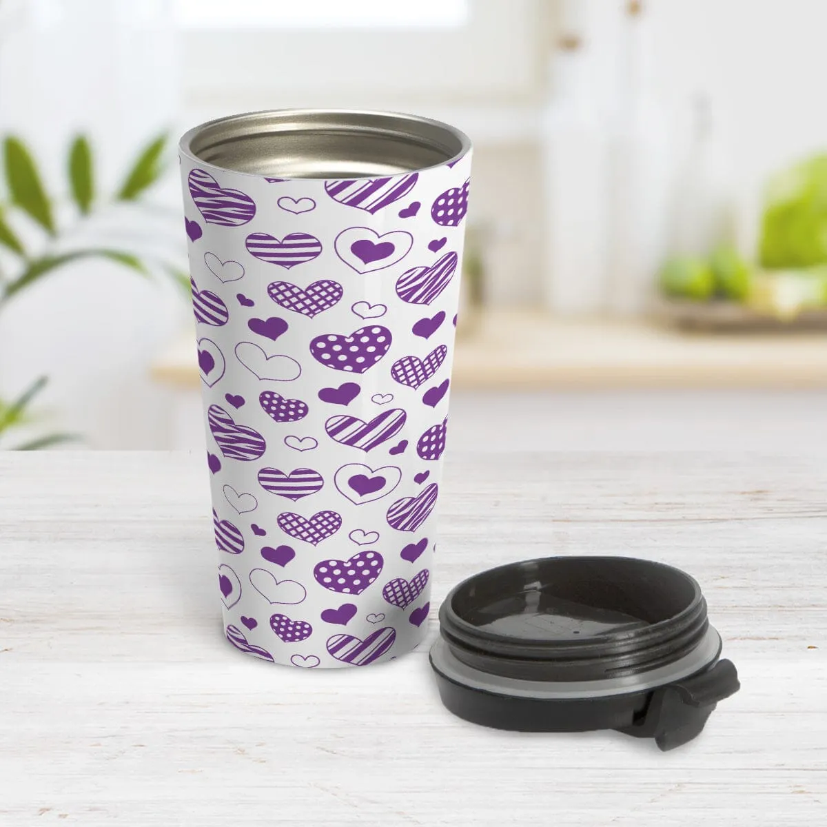 Purple Heart Doodles Travel Mug