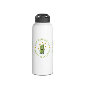 "Stainless Steel Water Bottle – Standard Lid ‘Dink Responsibly, Smash Relentlessly’ Happy Pickle Juggling Pickleballs Design"