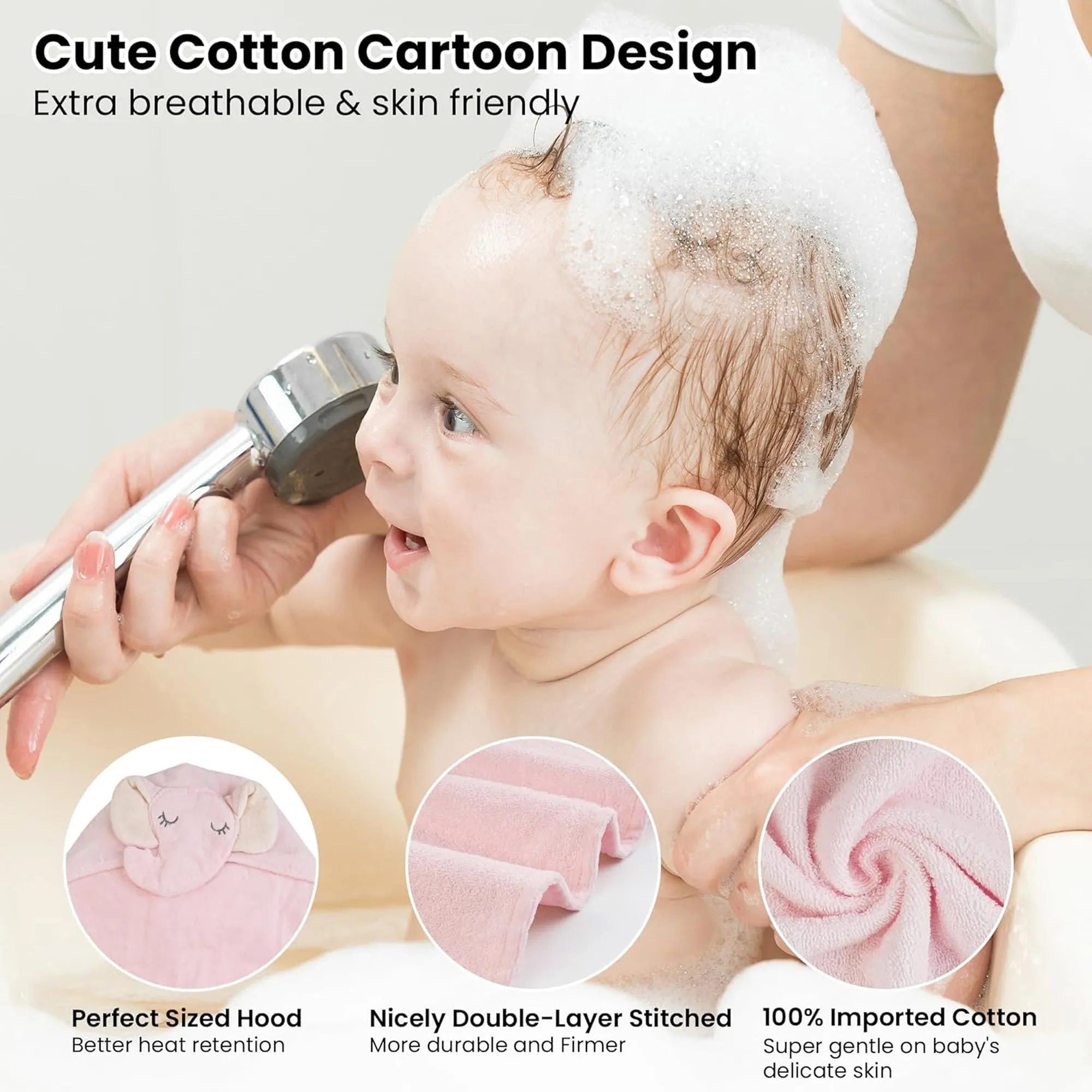 Rabbit Cotton Hooded Baby Bath Towel with Baby Loofah