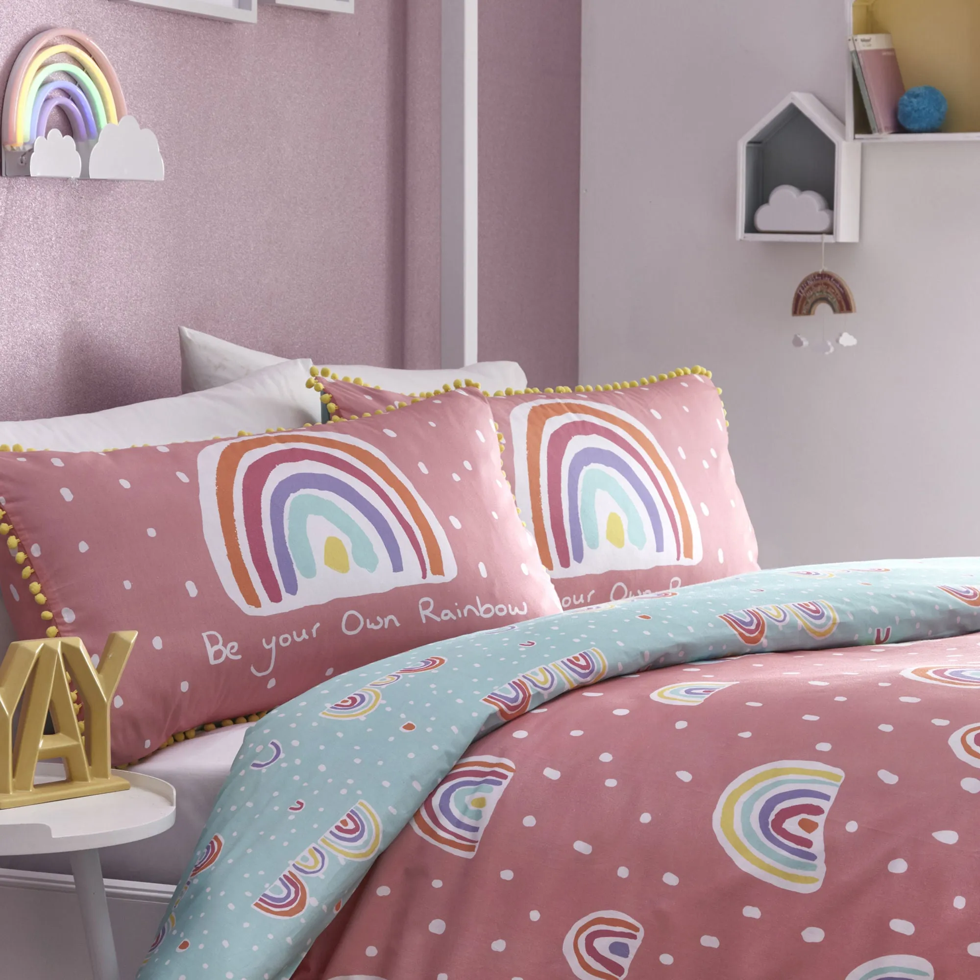 Rainbow Pom Duvet Cover Set by Appletree Kids in Multicolour